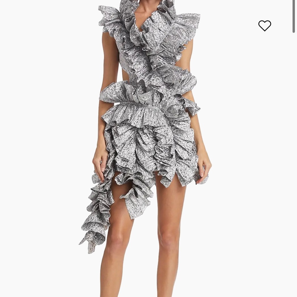 Aknvas One Shoulder Ruffled Dress in Silver